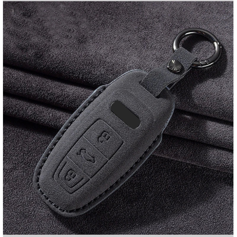 Car Remote Key Case Cover for Audi A3 A4 B9 A6 A7 4K A8 E-tron Q5 Q8 C8 D5 SQ8 Suede Car Key Fob Shell Keychain Protection Bag