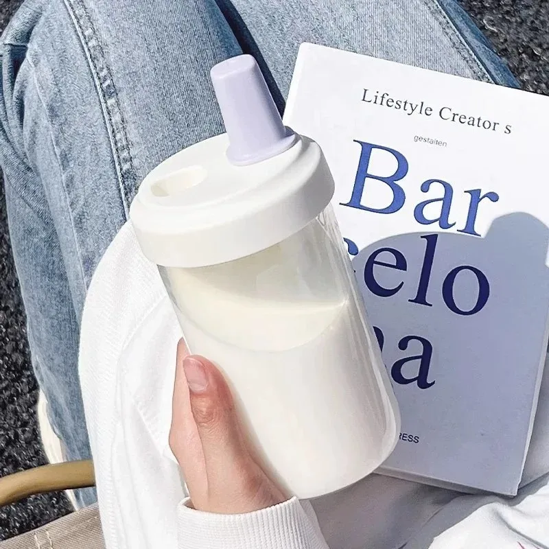 

Milk Tea Straw Cup, 1 Count Portable Heat-Resistant Plastic Water Cup with Straw, Drinking Cup for Home Office School