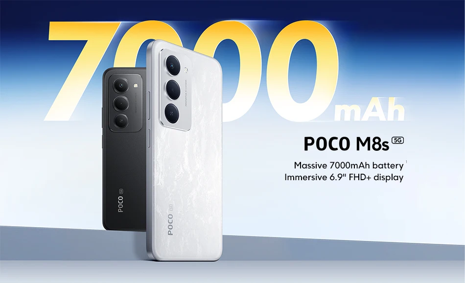 POCO M8s Global Version 5G Smartphone 128GB 256GB Snapdragon® 6s Gen 3 6.9" 144Hz Display 50MP Camera NFC 7000Ah 33W