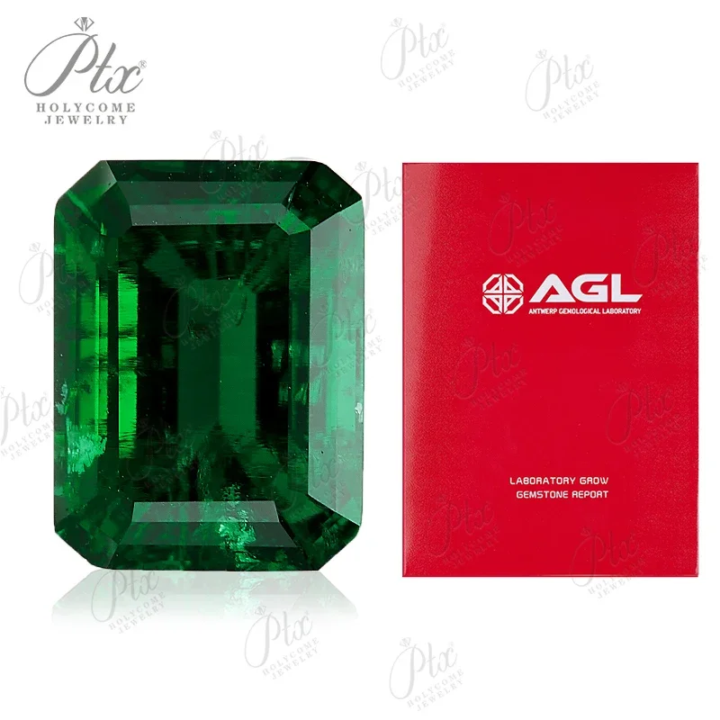 

Lab Grown Zambian Emeralds Hydrothermal Hand Cutting Emerald Cut with Cracks Inclusions Inside Selectable AGL Certificate