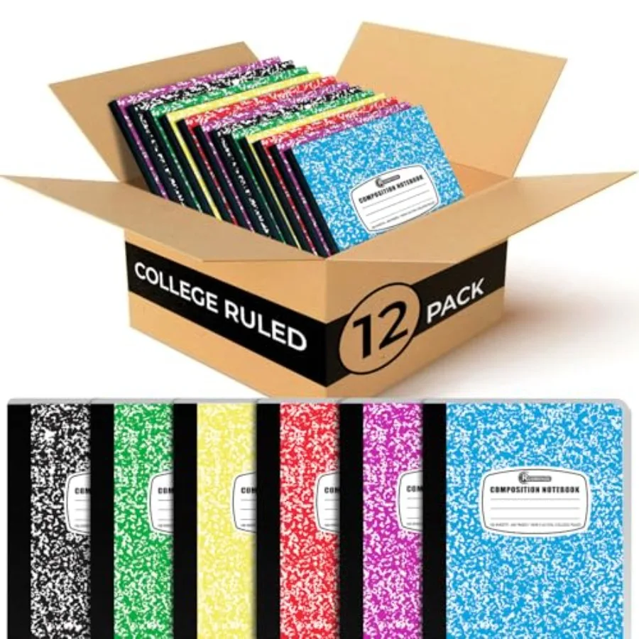 

Bulk Composition Notebooks College Ruled, 200 Pages 100 Sheets,9-3/4 x 7-1/2, Hard Cover College Ruled Notebooks, Assorted Colo