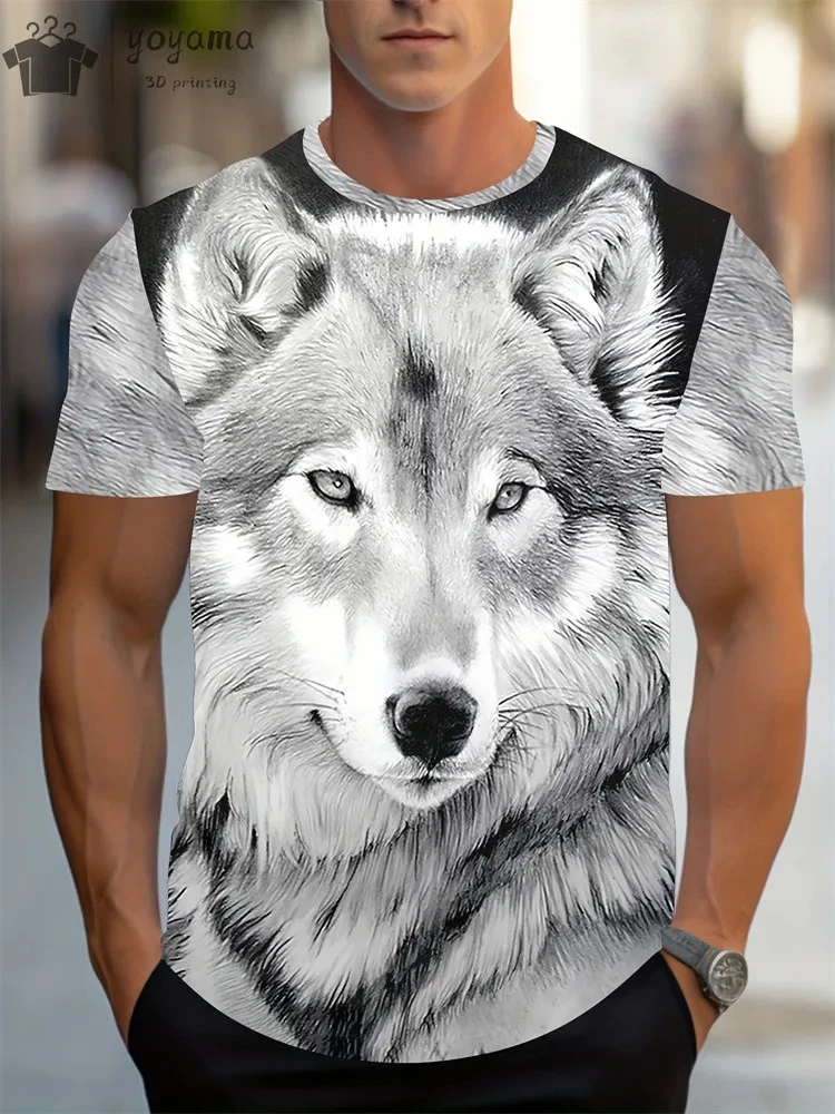 Wolf lion men\'s T-shirt summer men\'s T-shirt fashion short sleeve new men\'s wear3D printing T-shirt oversized Men\'s Clothing