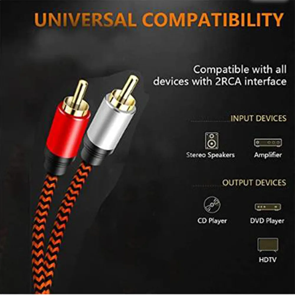 Audiophile Audio Cable Dual 6.35mm to Dual RCA for Mixer Console AMP 2*RCA to 2*1/4 Inch Jack Shielding Cable 1M 2M 3M 5M 10M