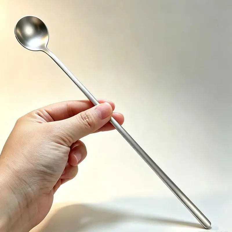 Stainless Steel Long Handle Coffee Spoon Fits Deep Cups for Juice Tea Dessert Iced Drink Home Use
