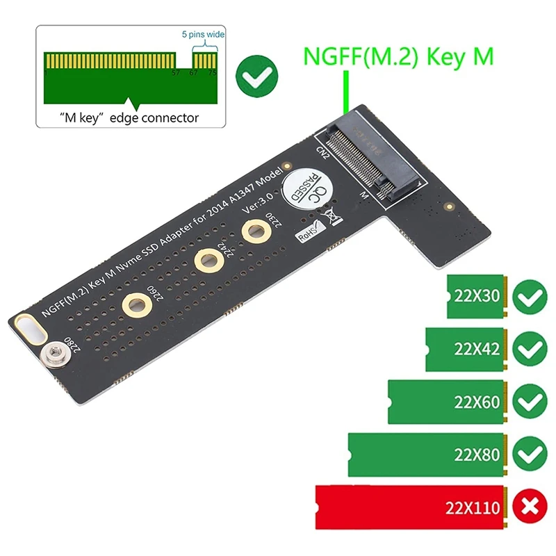 SSD เป็น A1347อะแดปเตอร์การ์ดอะแดปเตอร์ SSD ชุดอัพเกรด SSD M.2 NGFF M-Key NVMe SSD Card