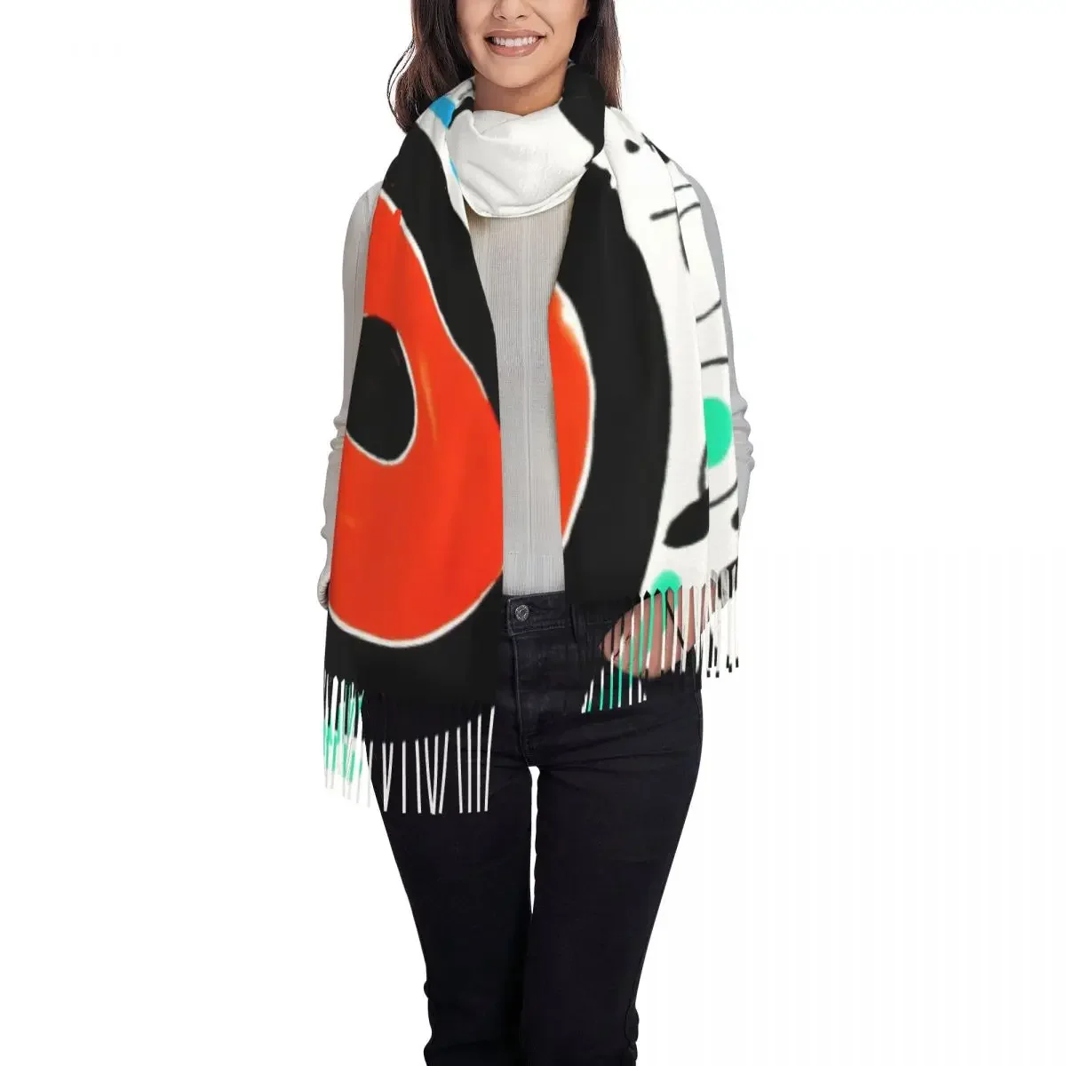 Female Long Joan Miro Abstract Art Scarves Women Winter Soft Warm Tassel Shawl Wrap Surrealism Scarf