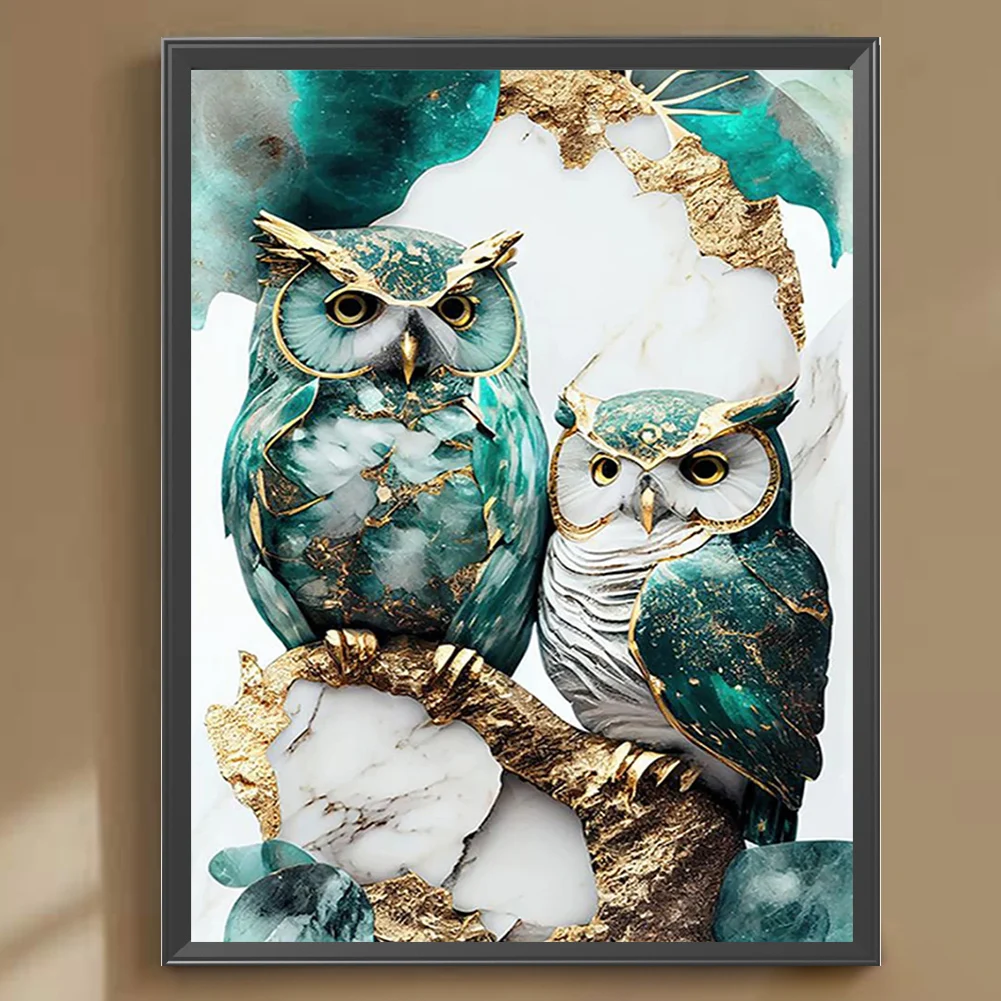 5D DIY Full Round Drill Diamond Painting Blue and White Owl Home Decoration for Living Room Bedroom Classroom Entrance 30x40cm