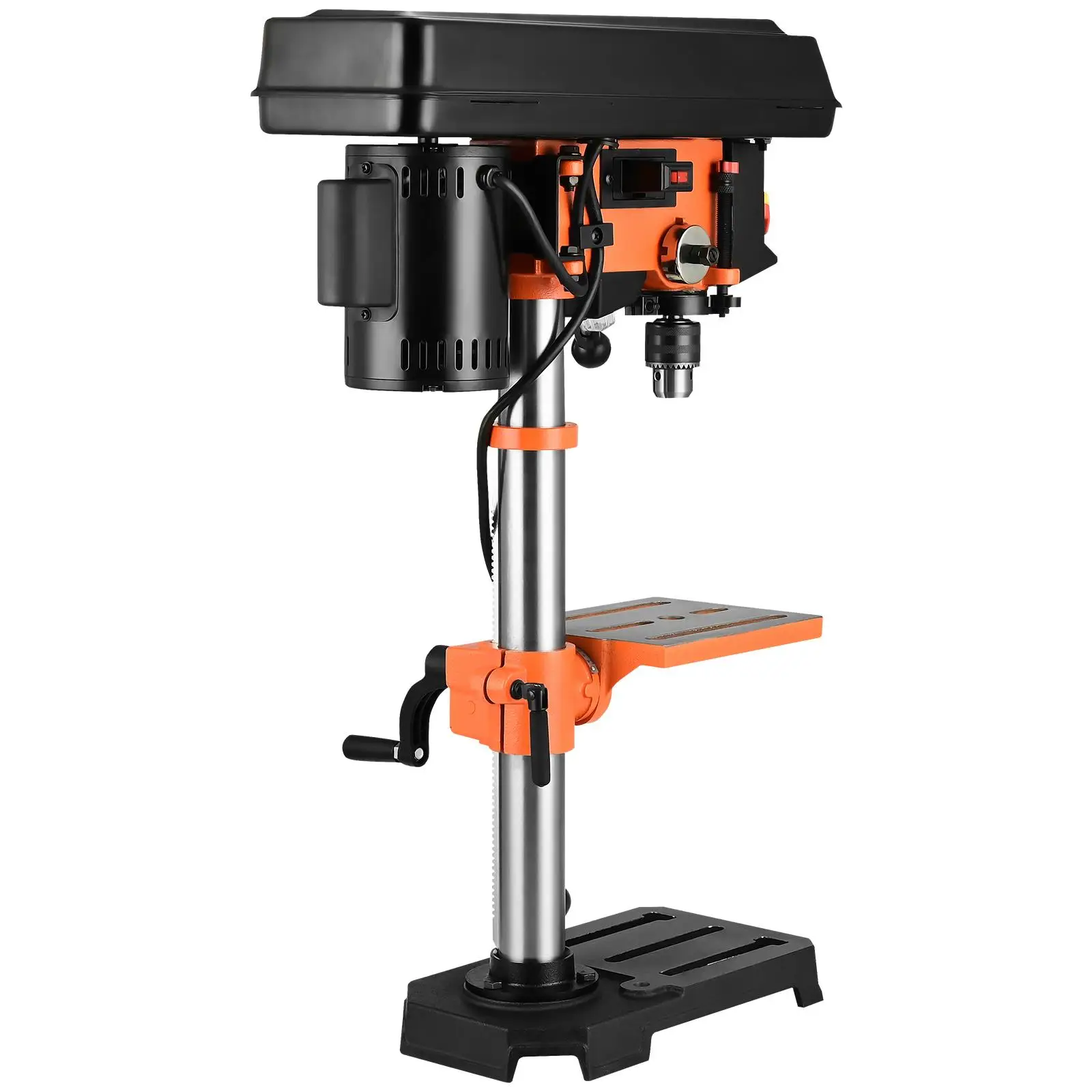 Benchtop Drill Press 3.2 Amp 5 Adjustable 650 1050 1800 2350 3100 RPM 10 Inch Swing Cast Iron Frame 0 to 45 Degree Tilting Worktable Work Light for Wood and Metal