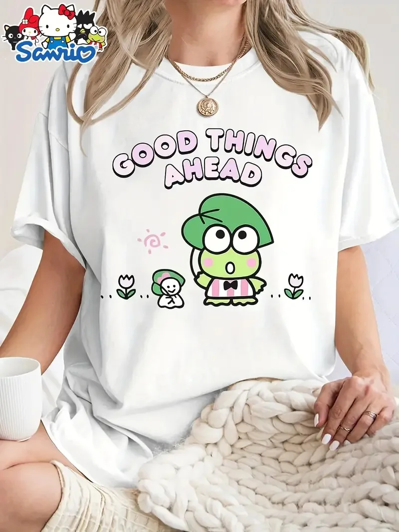 

Sanrio Keroppi “Good Things Ahead” Pure Cotton T - Shirt Cute Frog with Positive Slogan and Sweet Graphics New Arrival Tee S-4XL