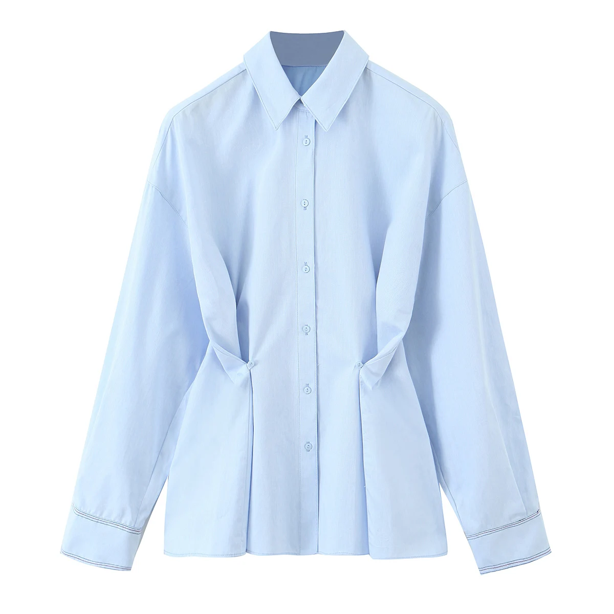 

Spring New Arrival Women's Slim Fit Ox irt Long Sve Turn-down Collar Button Decor Casual Sle Polyester Fiber