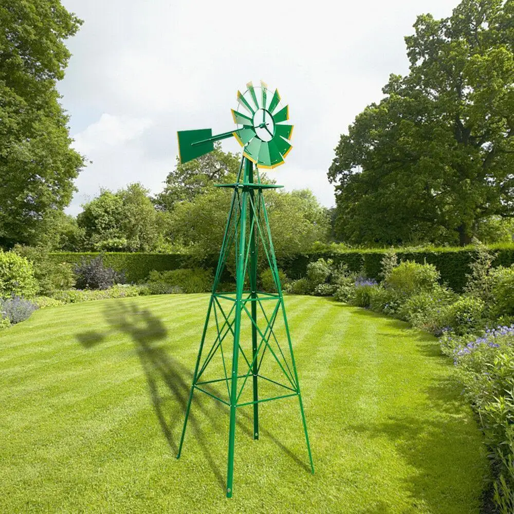 8Ft Windmill Ornamental Garden Weather Vane Weather Resistant Metal Wind Mill