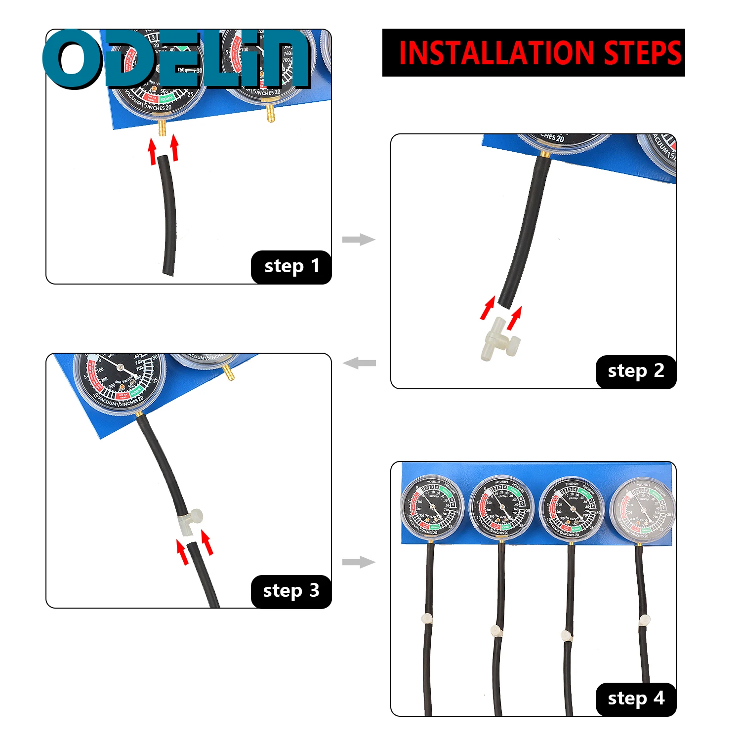 Fuel Vacuum Carburetor Synchronizer Sync Gauge 4-Carb Set for Motorcycle Balancer Gauge Kit