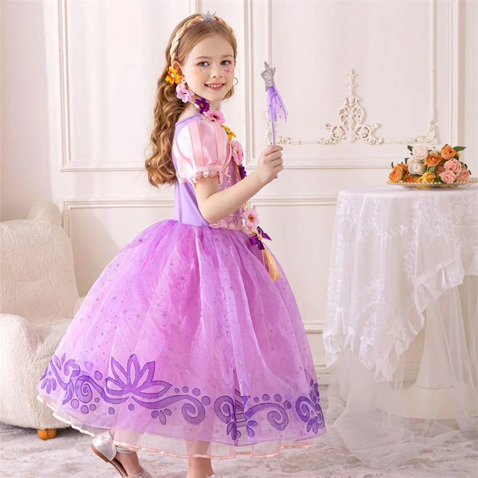 Mädchen Rapunzel Cosplay Prinzessinnen-Kostüm Kinder Tangled Rollenspiel Bühnenauftritt Kleid Kinder Geburtstag Halloween Party Kleider – Detail 13