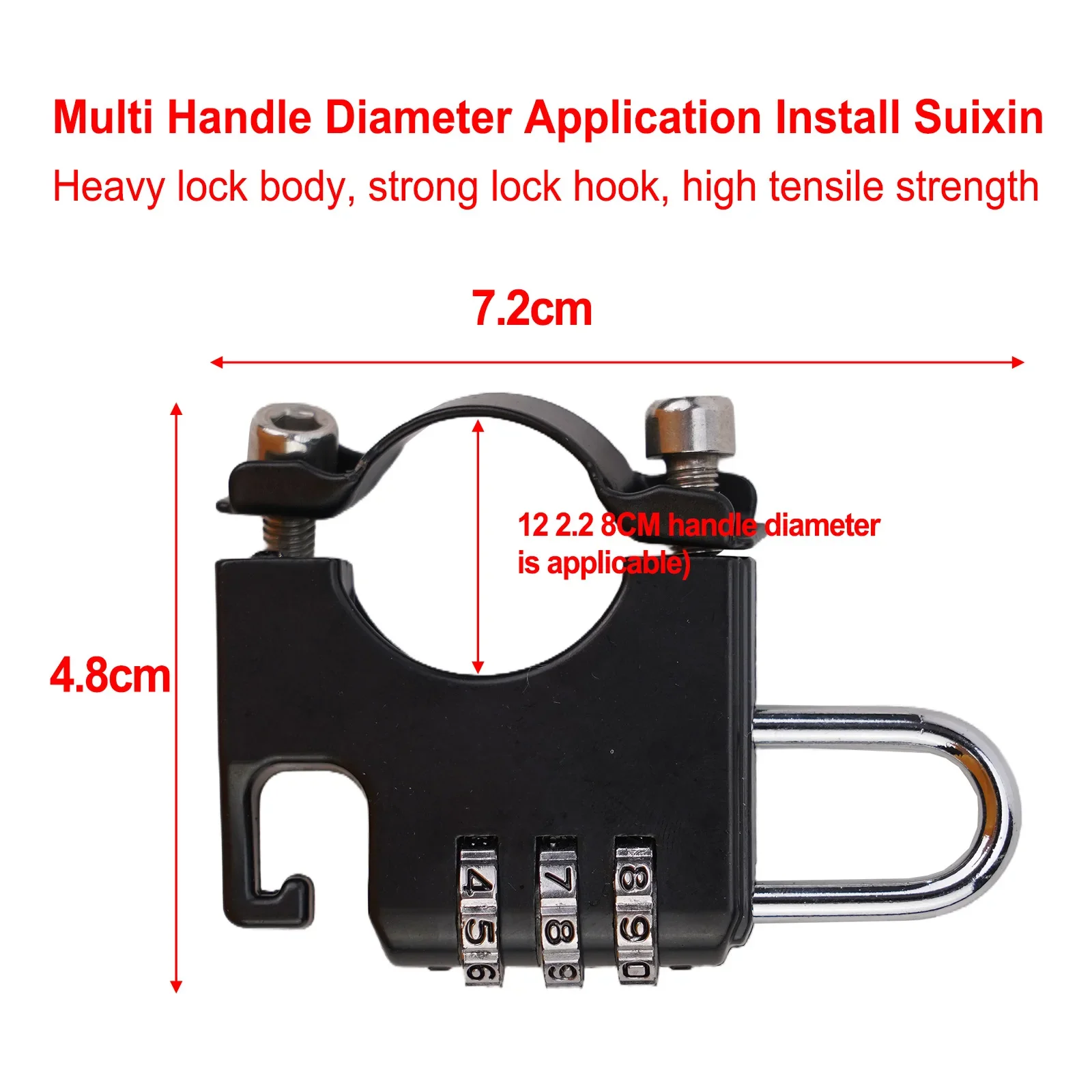 

Motorcycle Car Car Helmet Lock Combination Lock 1 PC 3 Digits Password 72mm X 48mm Aluminum Alloy Black Gasket