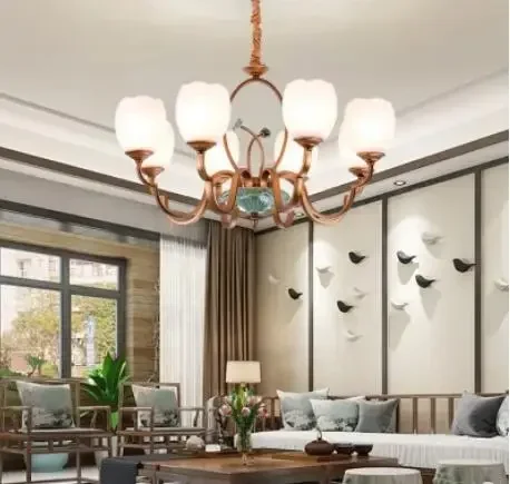 

New Chinese Style for Living Room Lamp Glass Chandelier Simple Modern Retro Zen Bedroom Restaurant Pendant LED Lighting