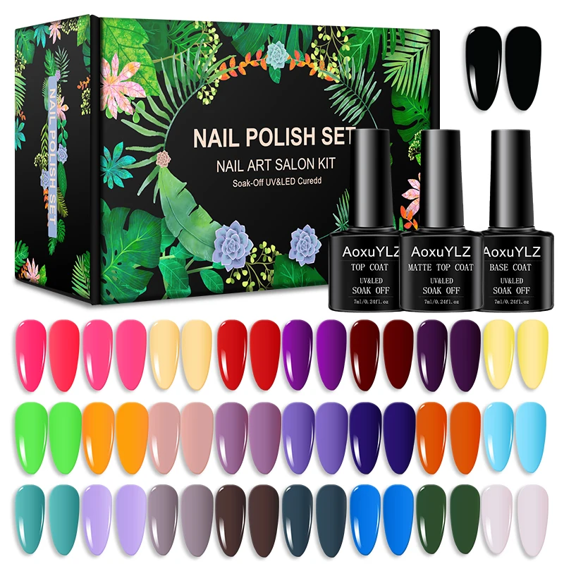28 개/대 젤 매니큐어 세트 유리 병 UV 젤 광택 레드 핑크 다채로운 젤 폴란드어 매트 탑베이스 코트 네일 젤 키트
