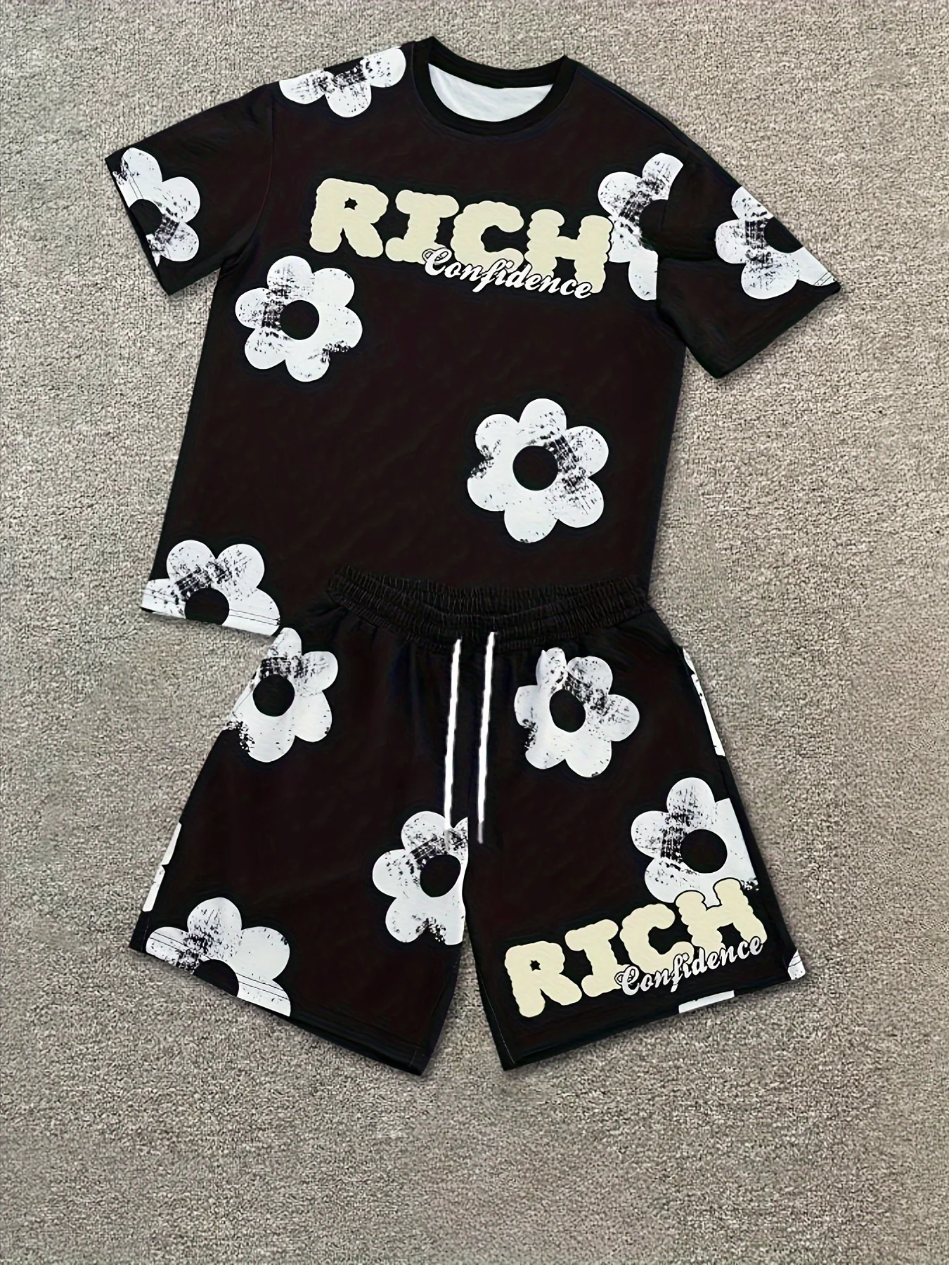 

Summer 2025 new 3D white printed casual fashionable sporty comfortable and breathable men's set
