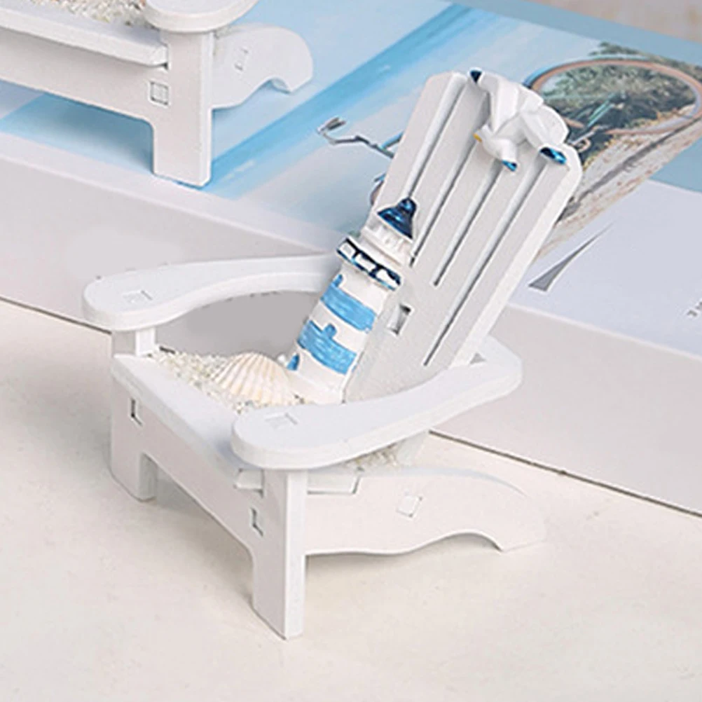 มินิเก้าอี้ชายหาดตกแต่งเก้าอี้ทรายสีขาวสําหรับ Mini House Ocean โต๊ะ Props ทนทานน้ําหนักเบาสนุกภาพ