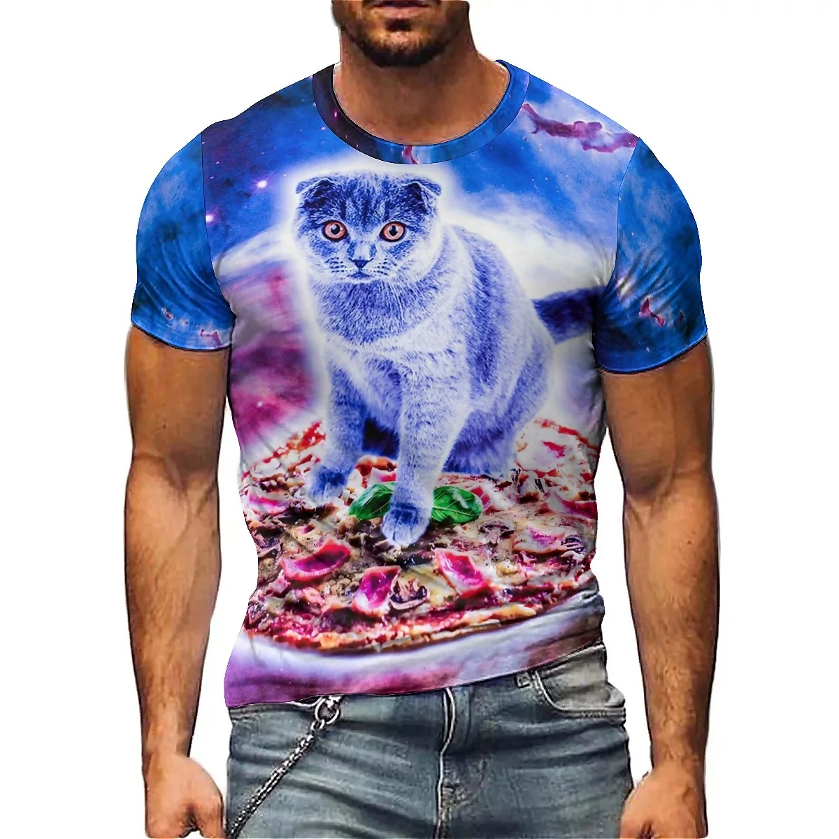 

Abstract Vertigo Cat Men's 3D Printed Short-Sleeved T-Shirt, Lightweight and Breathable Polyester Fabric