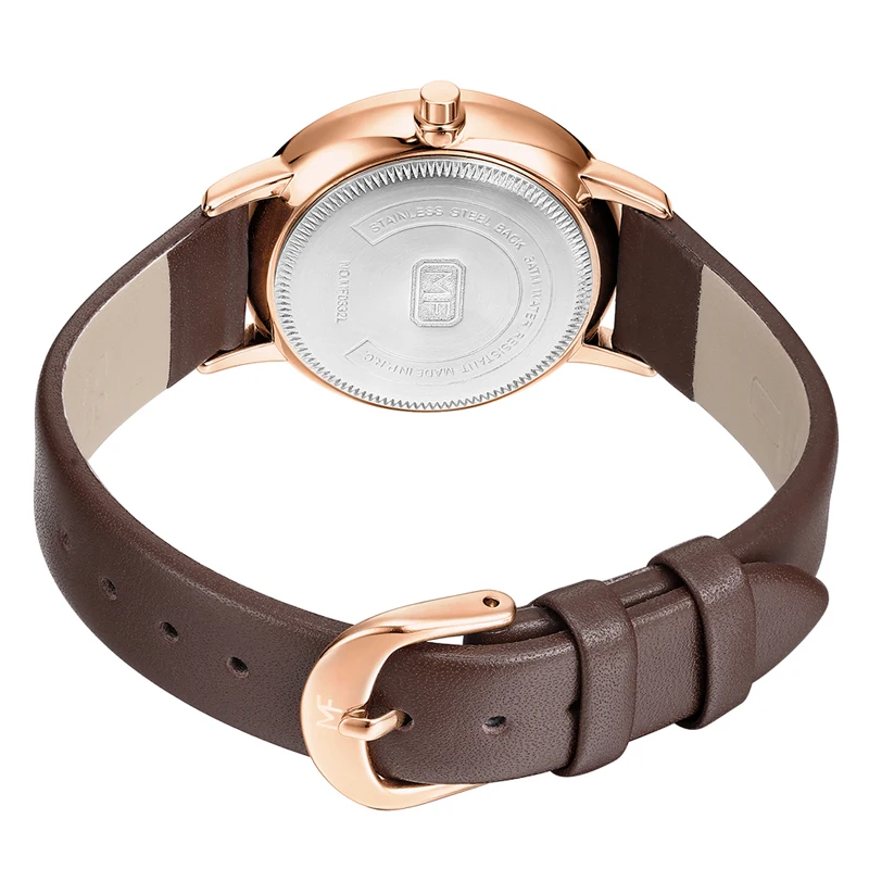 MINI FOCUS MF0332L Casual Women Wrist Watches Simple Design Brown Genuine Leather Strap Waterproof Female Quartz Watch