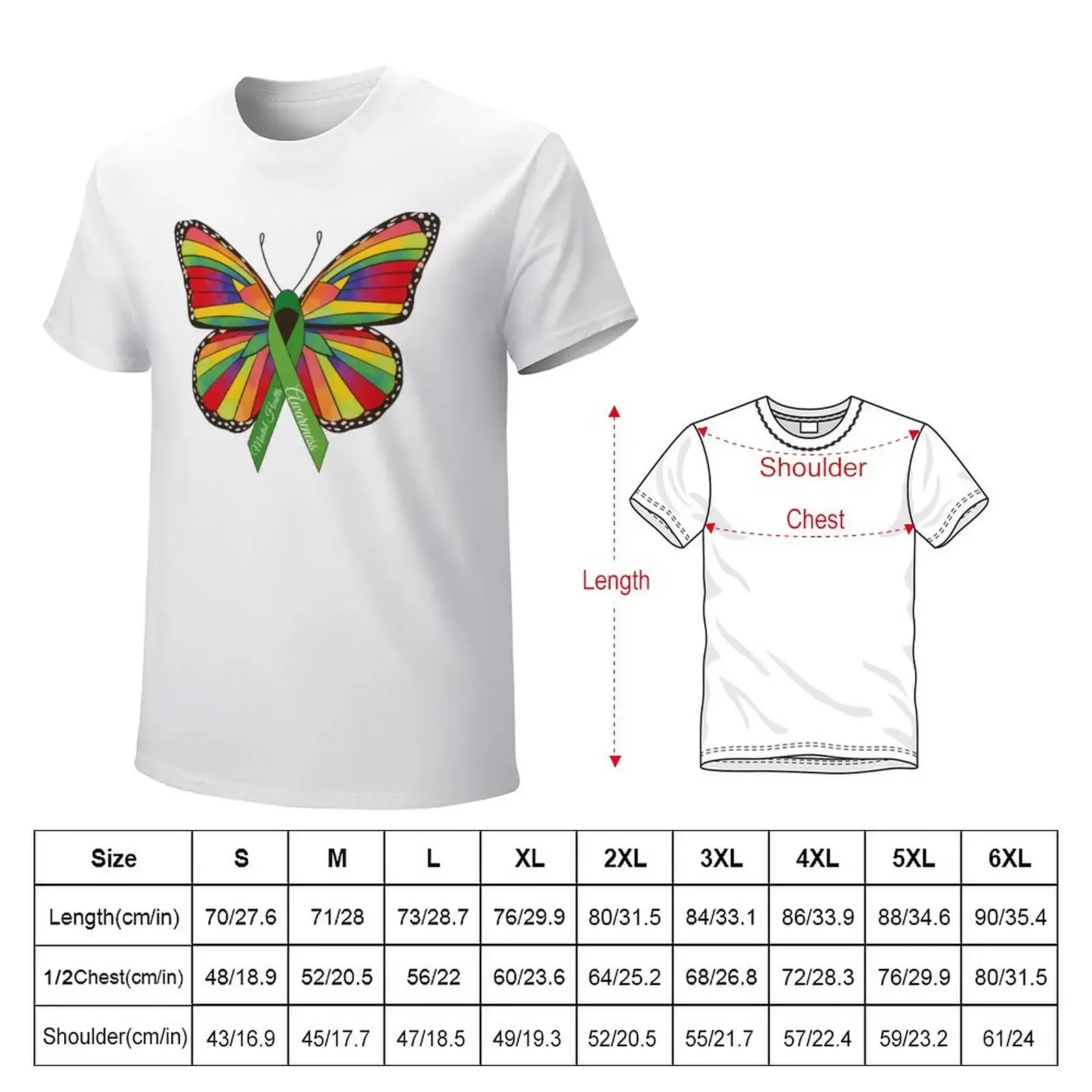 Mental Health Awareness Butterfly Ribbon Green T-Shirt customizeds anime t shirts cheap stuff plain black t shirts men