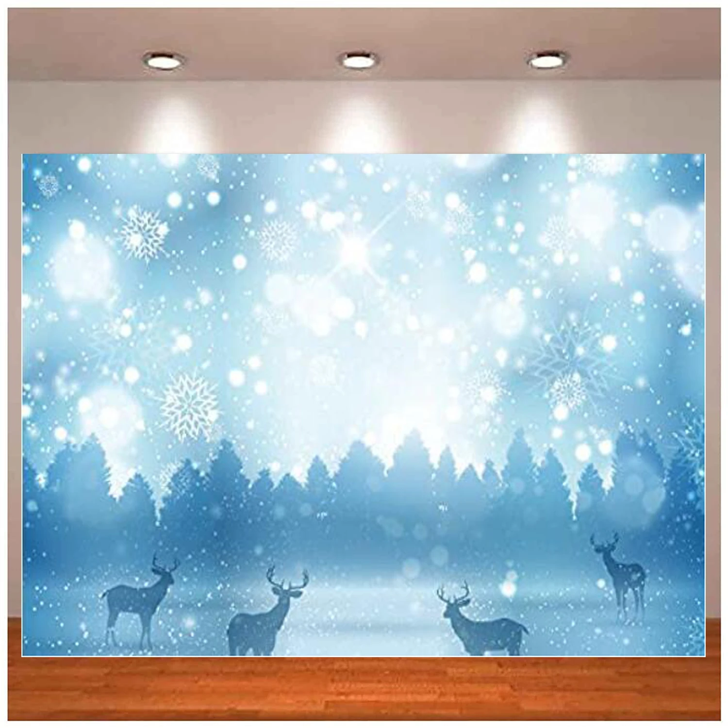 Winter Wonderland Photography Backdrops Frozen Ice Snowflakes Pine Forest Elk Holiday Party Background Winter Scene Photo Studio