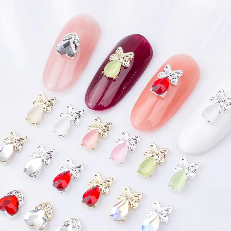 10 ชิ้น 3D Cat Eye Nail Art อุปกรณ์เสริมหัวใจมะระตกแต่งเล็บแบนด้านล่างไม่สม่ําเสมอเล็บเจาะอุปกรณ์เสริม