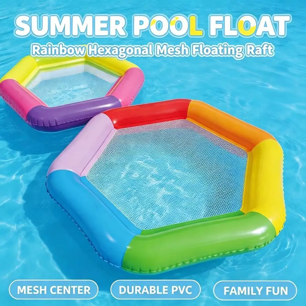 Bright Colors Hexagonal Colored Inflatable Float Thickened Hollowed-out Bottom Net Portable Water Float Chair Wear-resistant
