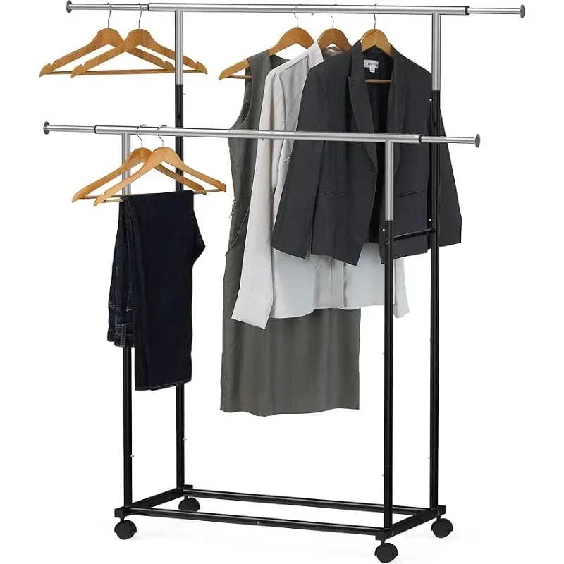 

Simple Houseware Standard Double Rod Garment Rack, （Black/Silver）optional