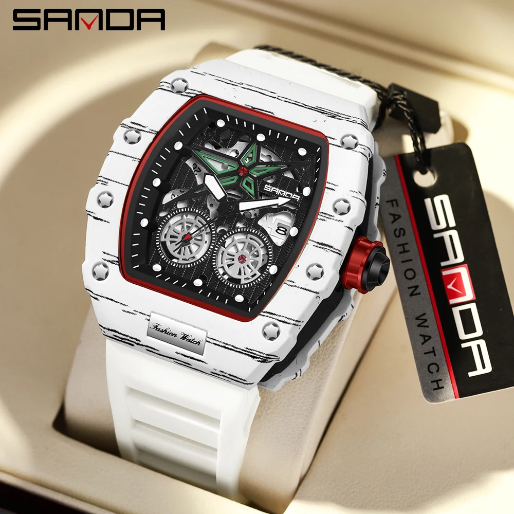 Fashion Sanda Top Brand Men\'s Rectangle Shock Sports Military 50m Waterproof Quartz For Male Motion Night Light Wrist Watch 7060