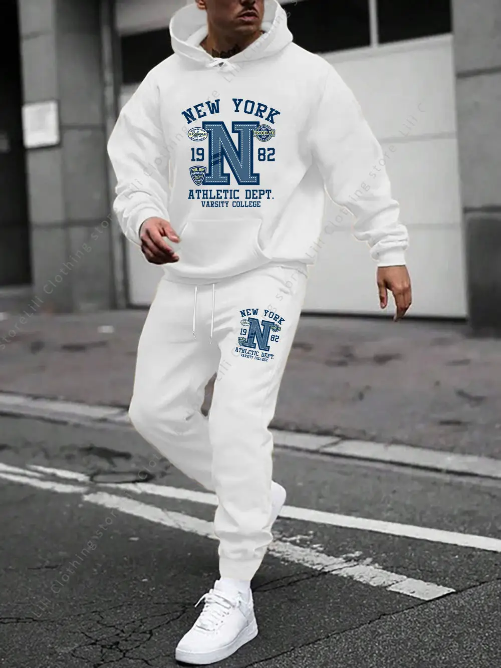 2025 New Men's Sets NEW YORK Gothic Letter Print Hoodies and Pants 2 Piece Set Jogging Suit Streetwear Sportswear Man Tracksuit