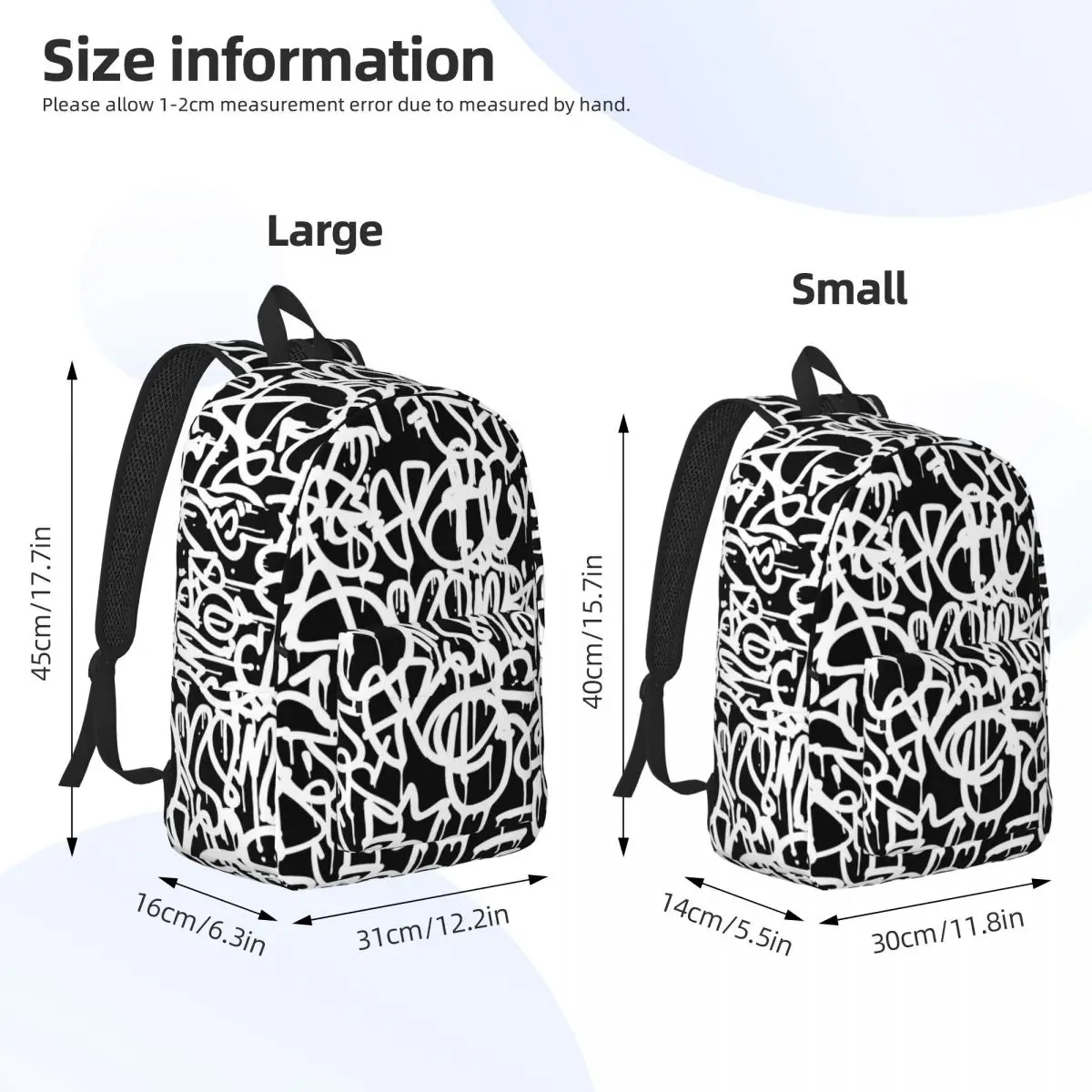 Black And White Graffiti Backpack for Kindergarten Primary School Student Bookbag Boy Girl Kids Daypack Sports