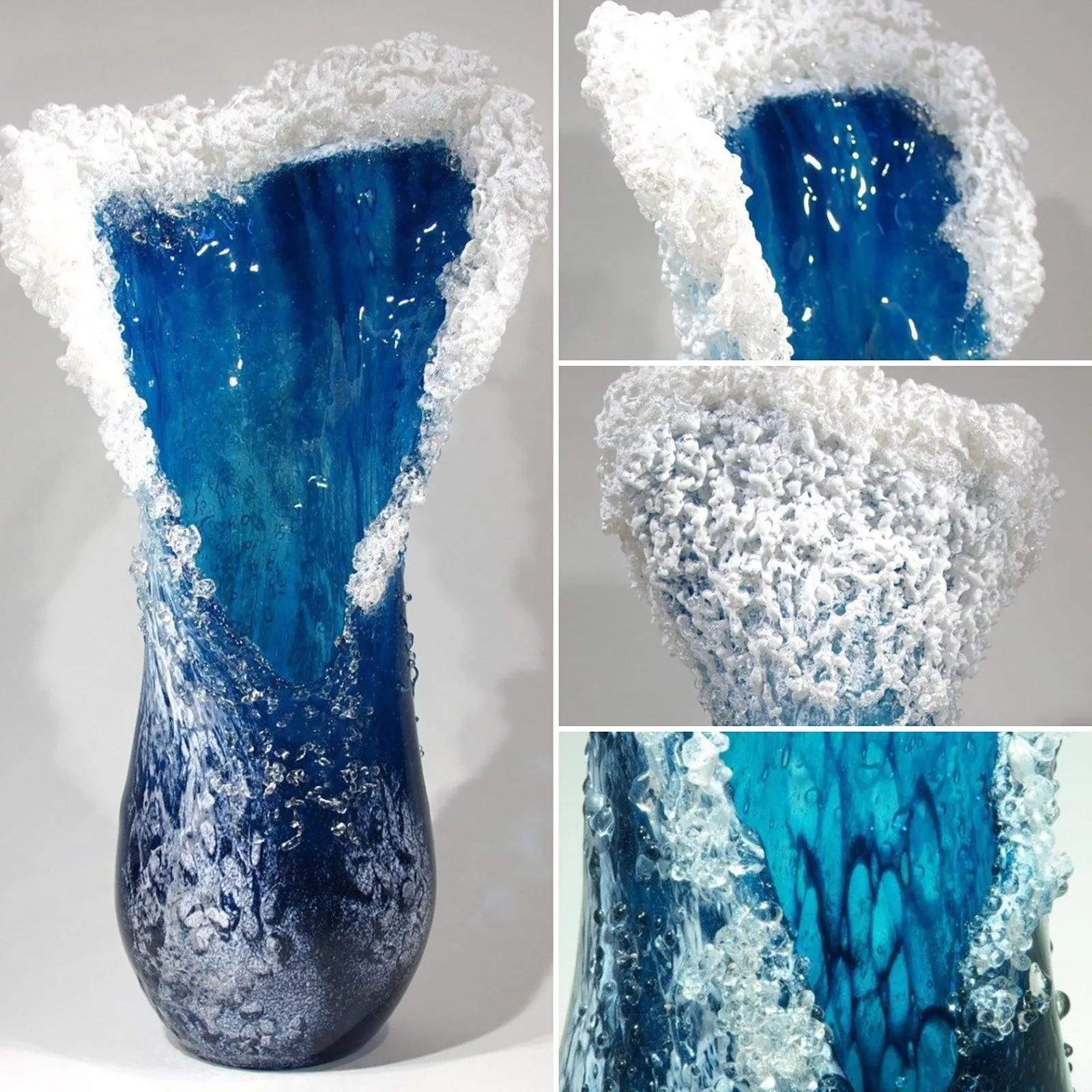 Majestical Wavy Vase, Modern Ocean Blue Flower Vases, Centrepieces Flower Pot Vase, Resin Desktop Flower Creactive Vase Decor