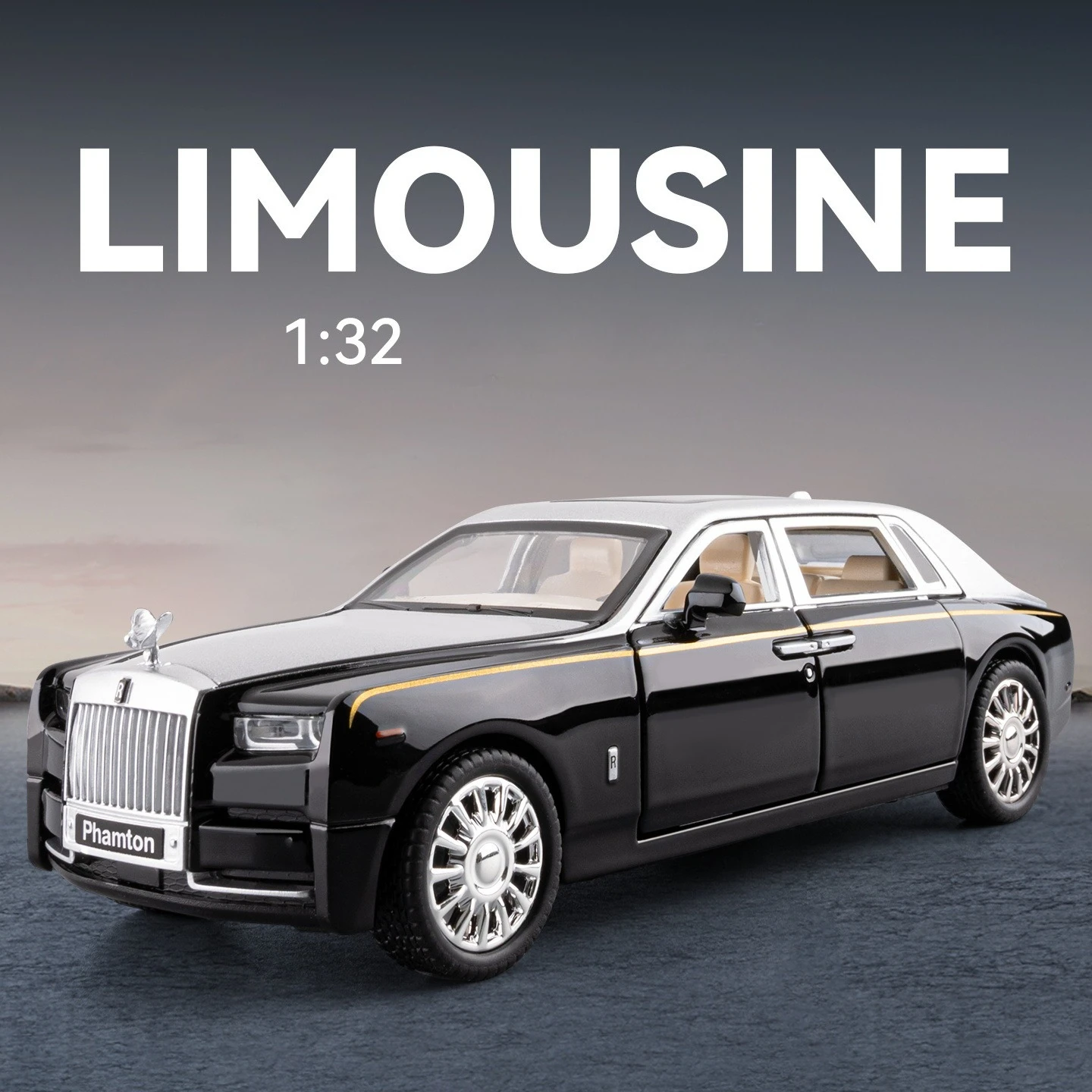 

1:32 Scale Phantom Wraith Car Model Toy Doors Opened Rubber Tires Vehicle Pull Back Sound Light Models Bedroom Decarations