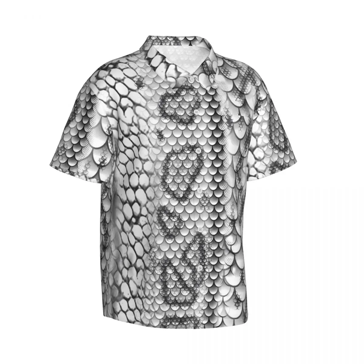 White And Grey Snake Skin Print Beach Shirt Hawaiian Casual Shirts Male Retro Blouses Short Sleeve Harajuku Custom DIY Top