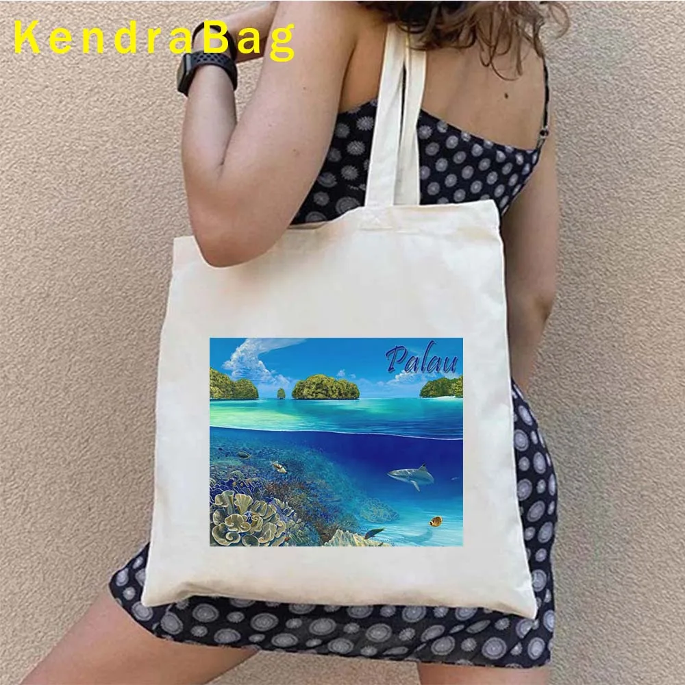 Bolsa Reutilizável para Mulheres, Mapa da Bandeira da Micronésia, Formas Palau, Símbolos Nacionais, Palmeira, Bolsa de Ombro, Shopper Bag, Presentes de Viagem