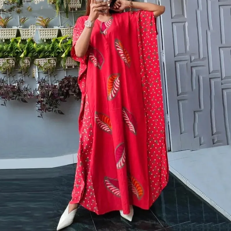 Kobiety Jesień Elegancka Okrągła Szyja Maxi Sukienka Casual Luźny Kwiatowy Nadruk Długi Rękaw Boho Wakacyjne Plażowe Sukienki Wieczorowe Jesienne Szaty