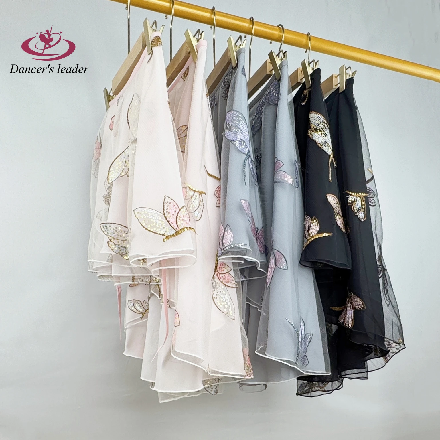 발레 스커트 이중 레이어드 잠자리 자수 댄스 스커트 성인 점프수트 소녀 발레 연습 미니 스커트 사진