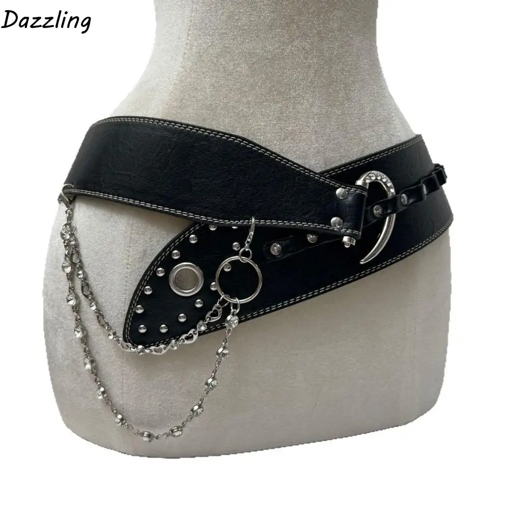 

Trendy Vintage Rivet Leather Belt Y2k PU Leather Women's Waist Belt Heavy-Duty Punk Dress Jeans Belt Jeans Accessory