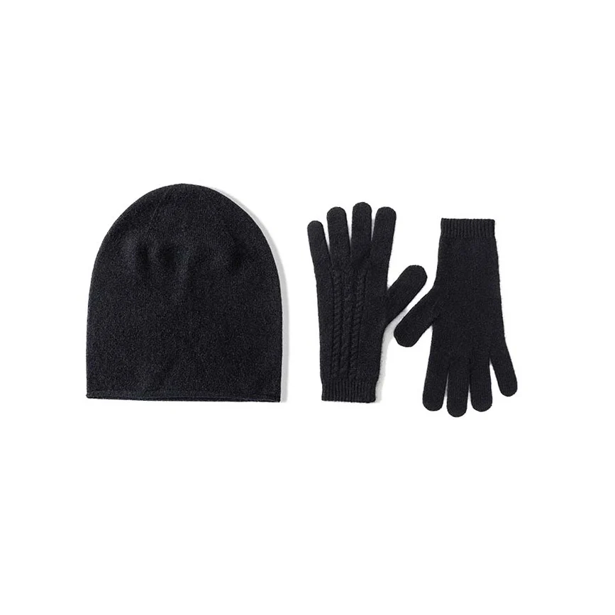 Cashmere Beanie Hat Set Gloves Two Piece Hiking Outdoor Warm Accessories