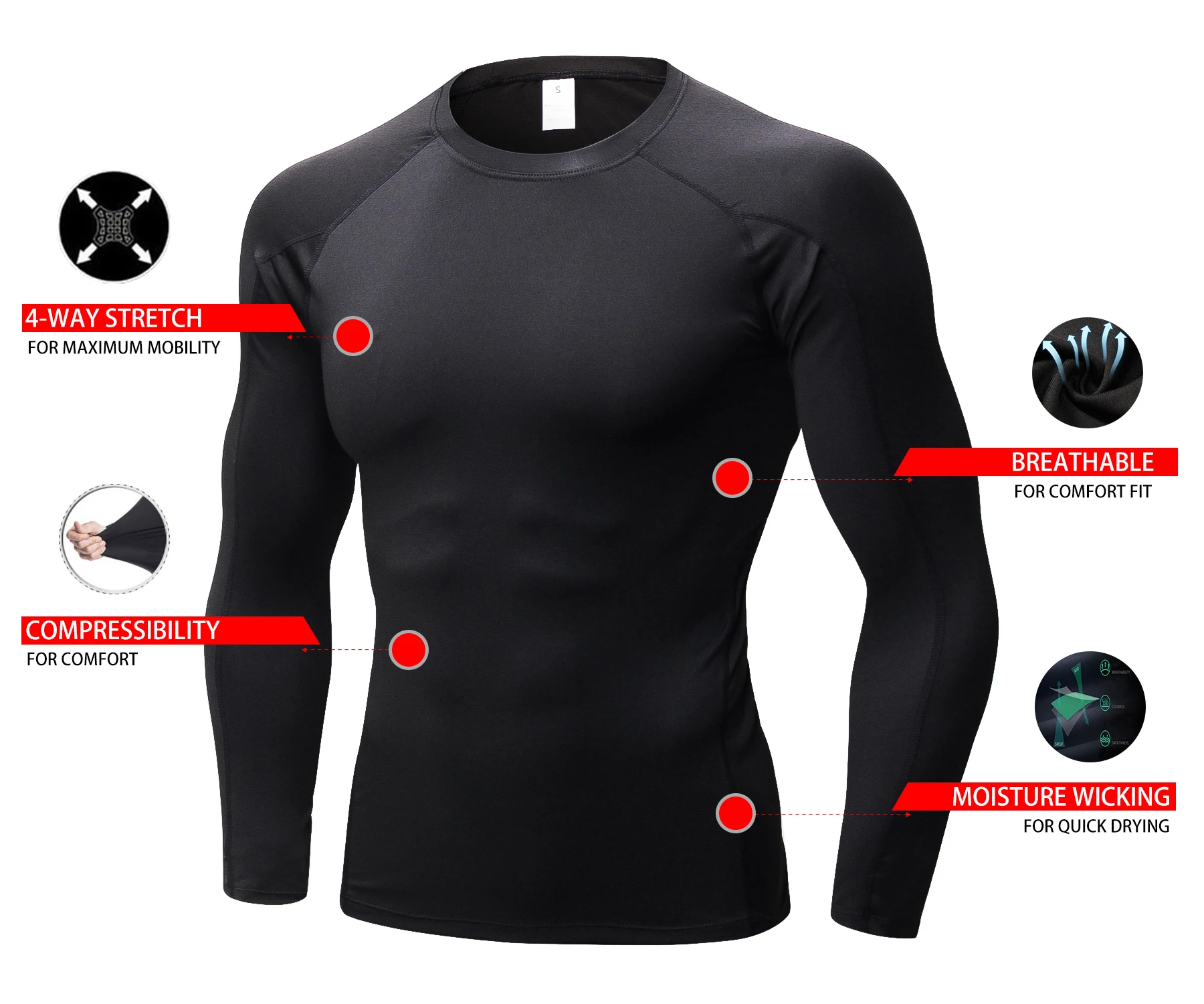 LANBAOSI 2er-Pack Herren Langarm-Kompressionsshirt Schnelltrocknende Athletische Basisschicht Eng Anliegendes Schnelltrocknendes Workout-Unterhemd