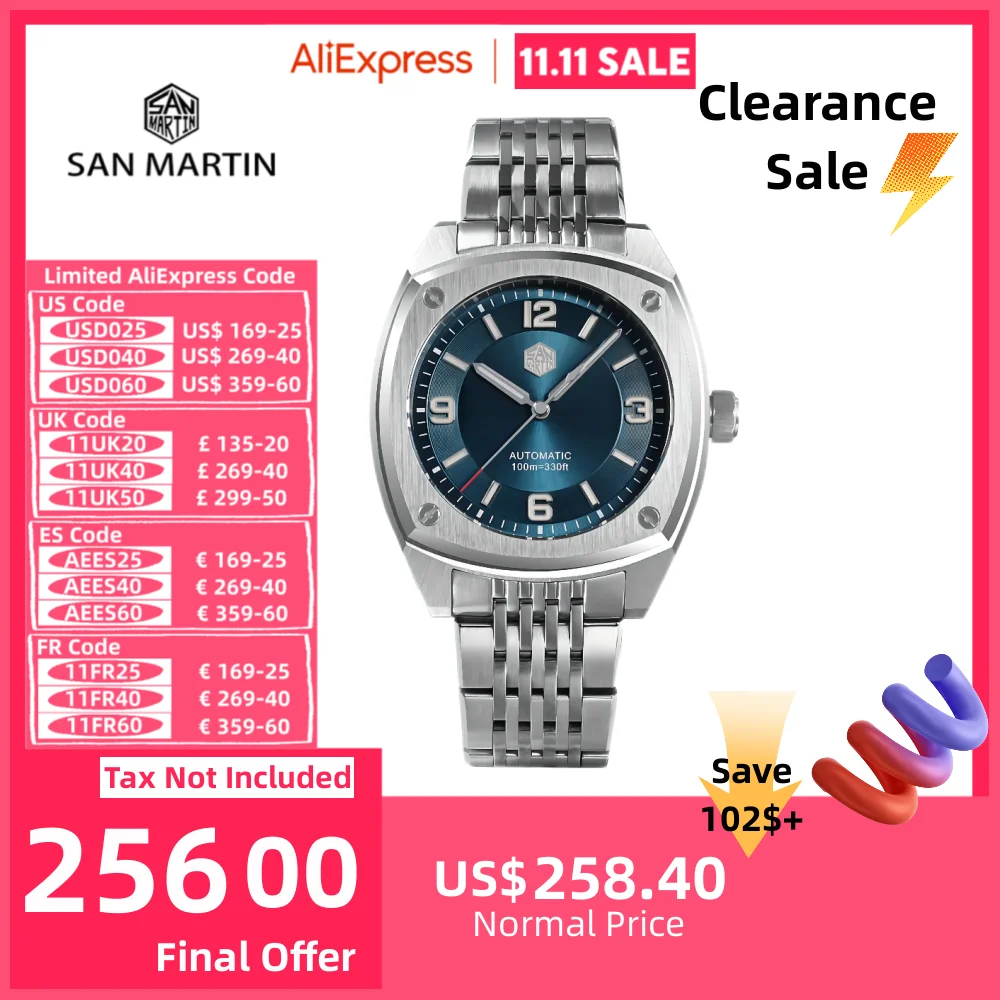 San Martin 39.5mm Original Niche Mens Wristwatch Mechanical Automatic Watch PT5000 Luminous BGW-9 Fashion Sapphire 10Bar SN0026B