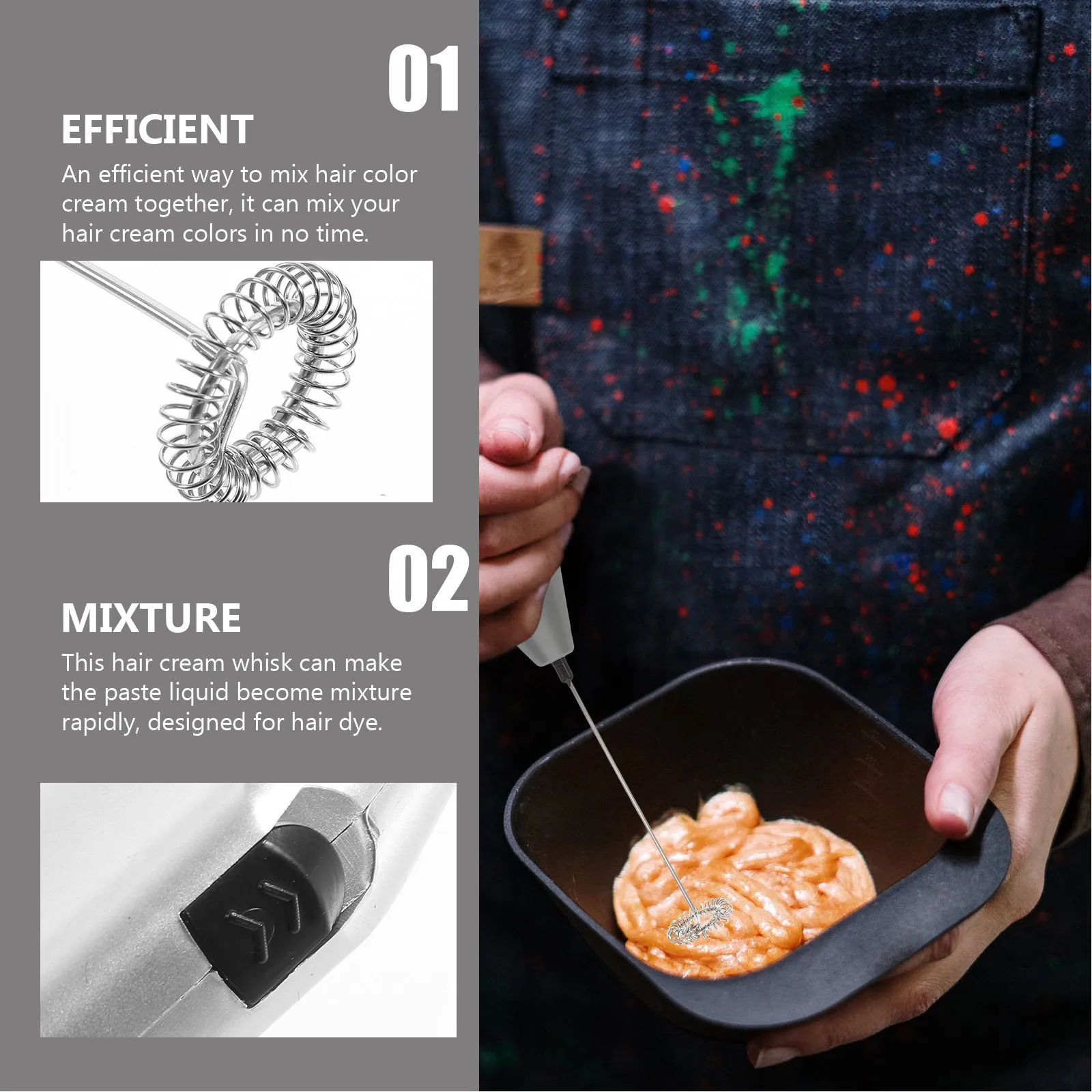 

1 шт. Миксер для крема для окрашивания волос из нержавеющей стали, инструмент для перемешивания пасты, эффективный инструмент для смешивания, портативный, с удобной ручкой, для салонов и домашнего использования