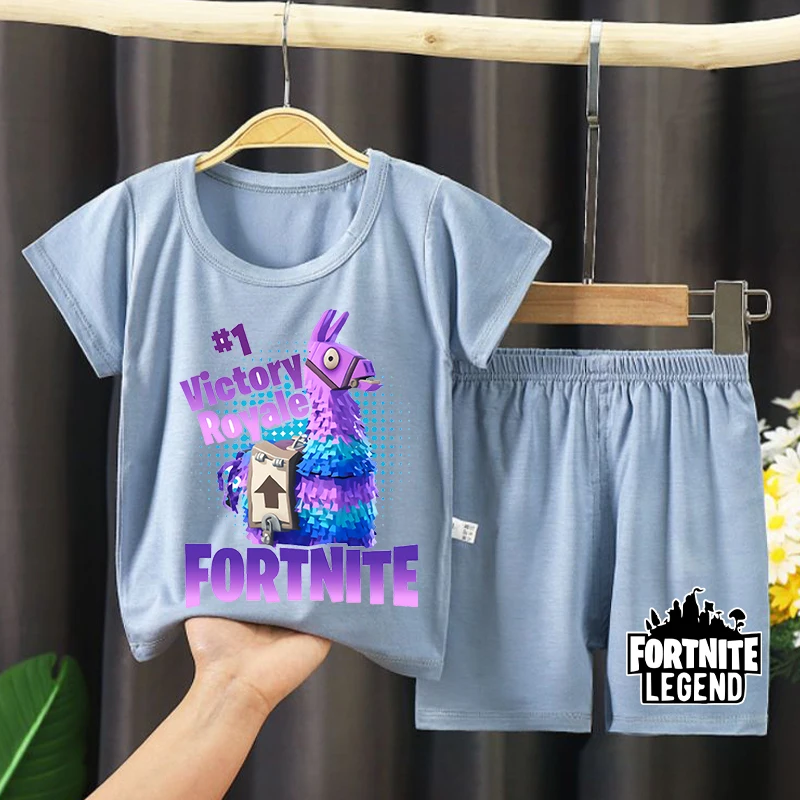 Fortnites 어린이 잠옷 만화 게임 그림 인쇄 짧은 소매 잠옷 아기 소년 Kawaii Loungewear 여름 어린이 의류