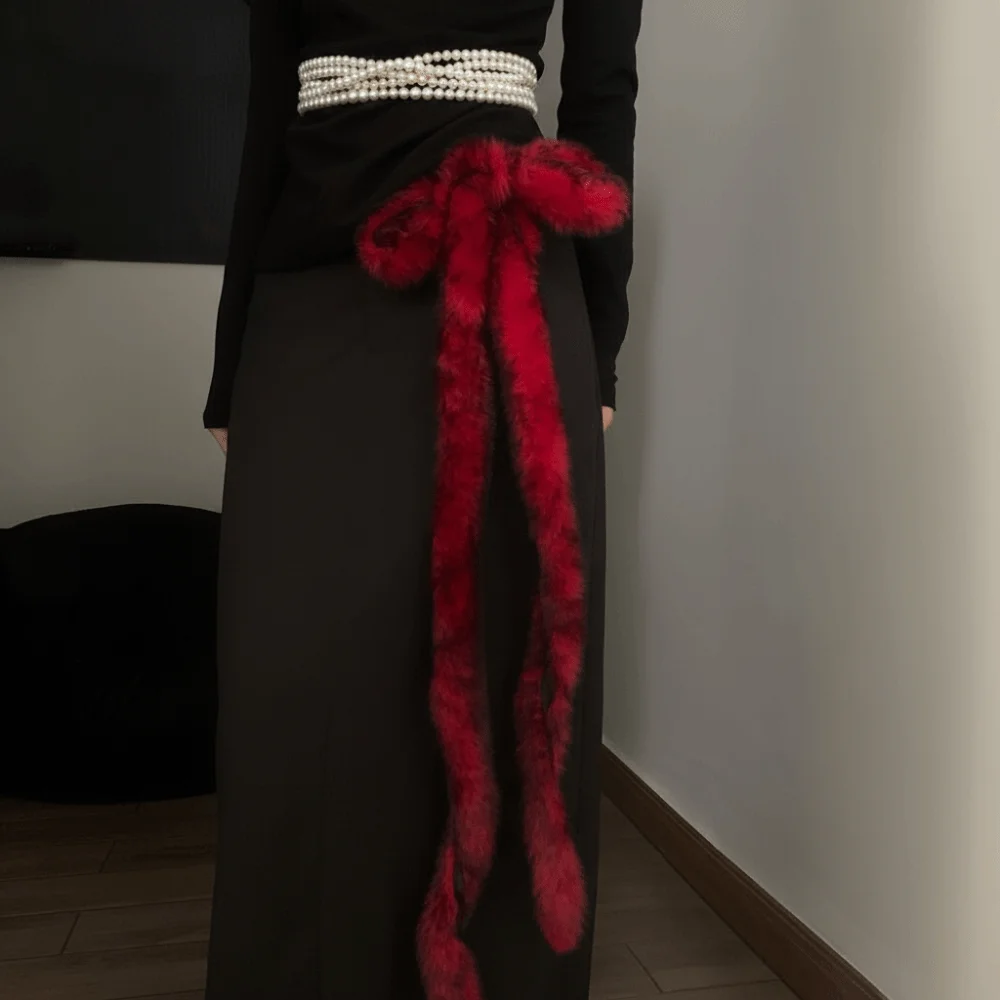 

Jeans Pants Decor Super Soft Punk Fur Belt Y2K Fluffy Waist Chain Warm Waistband Street Dance Accessory