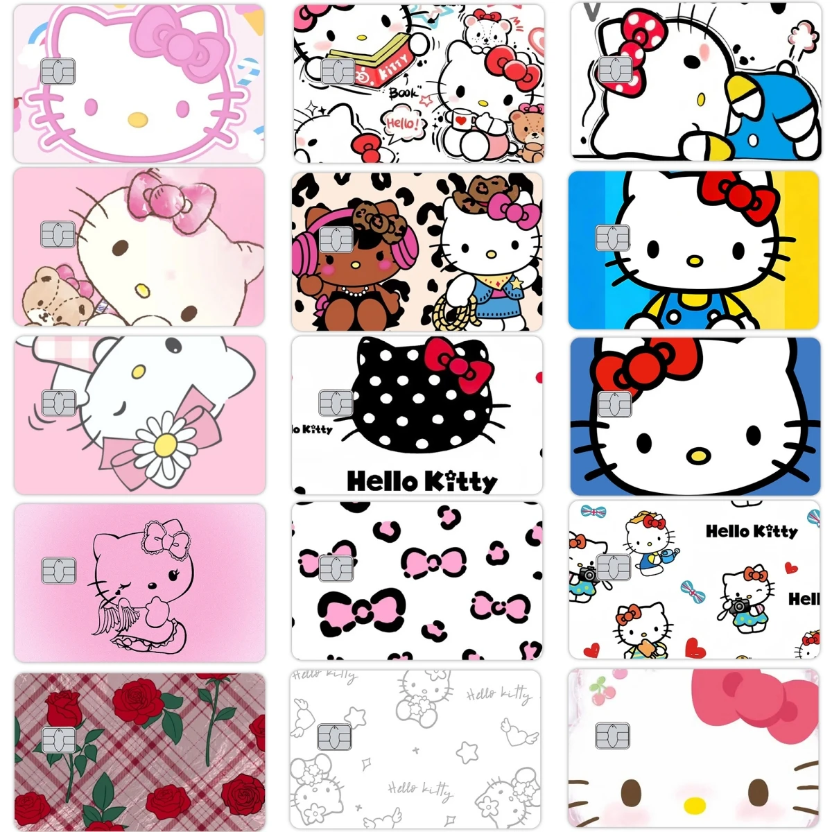 

Kawaii Cartoon Hello Kitty Bow Leopard Print Credit Debit Card Skin Stickers Film Front Side Anime Waterproof Decal Gift Decor