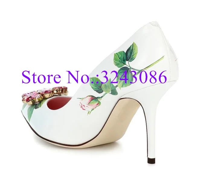 Blue And White Porcelain Thin High Heel Sandals Pointed Toe Slingback Crystal Flower Stiletto Heel Sandals Printing Ladies Shoe