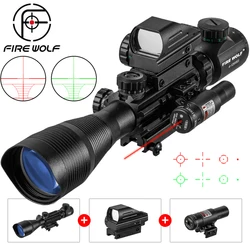 Fire Wolf-Iluminado Rangefinder Scope, 4 Visão Retículo, 20mm, Vermelho, Grenn, Laser para Caça, 4-12x50, Holográfico