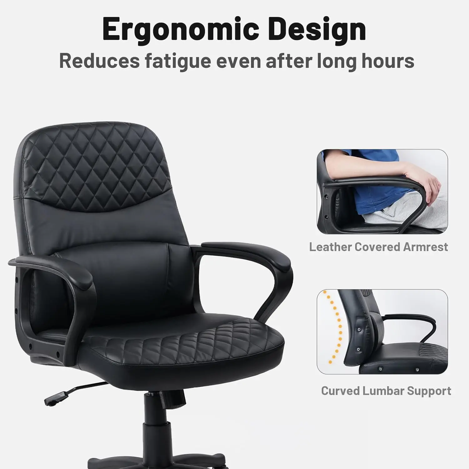 Office Chair Mid Back Leather Computer Desk Chair with Wheels Ergonomic Executive Swivel Chair with Lumbar Support 4 Pack