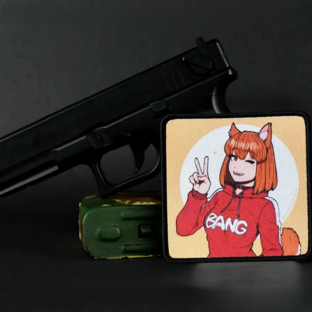 "Foxy Bang" Emblem Tactical Patch Beautiful Girl with Fox Ears Morale Badge Military Backpack Sticker Print Patches for Clothing image 3